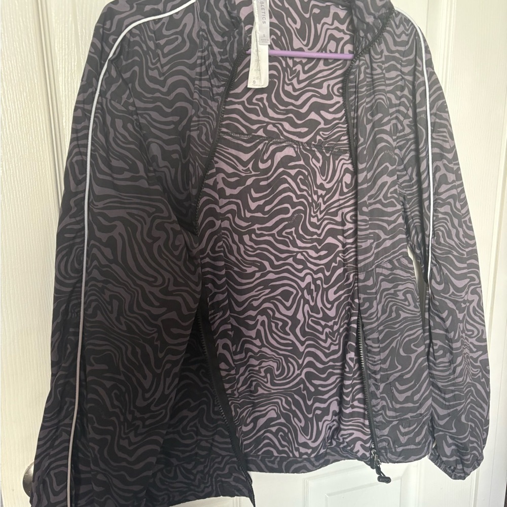 Fabletics Women's Black and Purple Bomber Rain Jacket - Picture 3 of 6